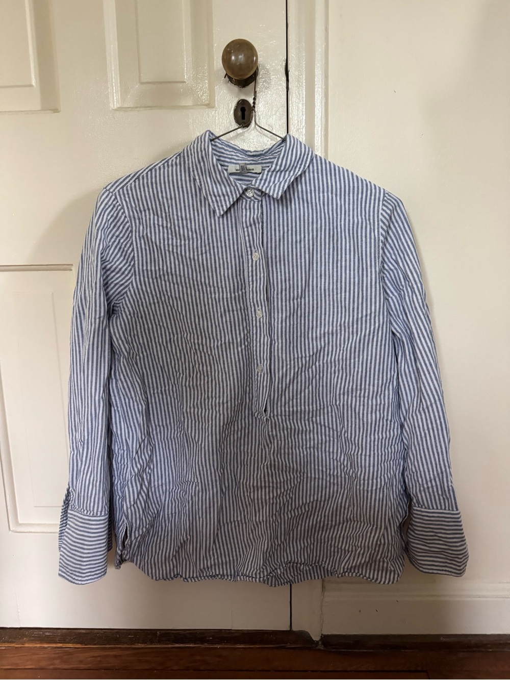 Max Studio Blue and White Striped Popover Shirt L